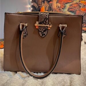 Chic Brown Purse with Snake Print Detail